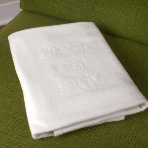 100% Organic Undyed White Cotton Fleece Double Layered Embroidered Blanket, Small / Medium, by The Green Cat Lady, LLC ™, Made in USA image 10