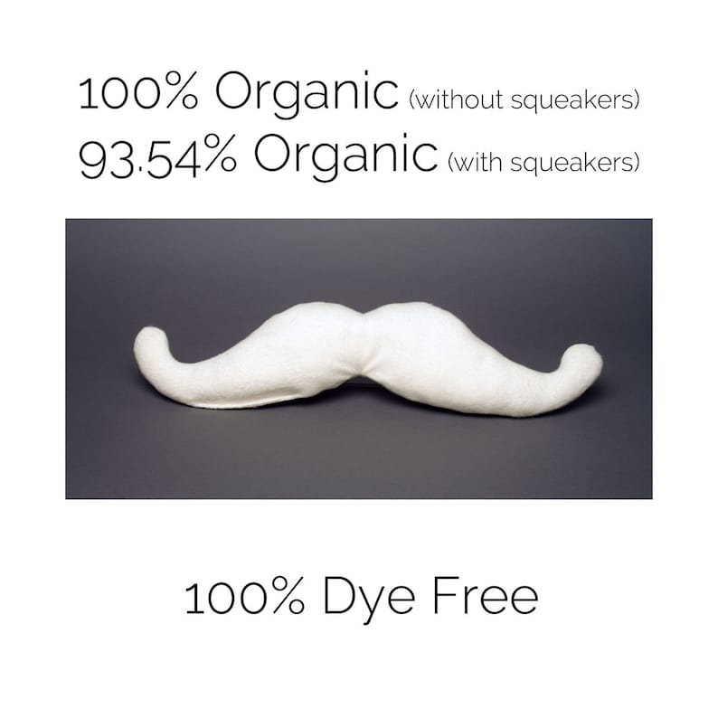 SMALL Organic Mustache Dog Toy, Undyed White Cotton Fleece, The Mustachio from the Hipster Collection by The Green Cat Lady, LLC™, USA Made image 1
