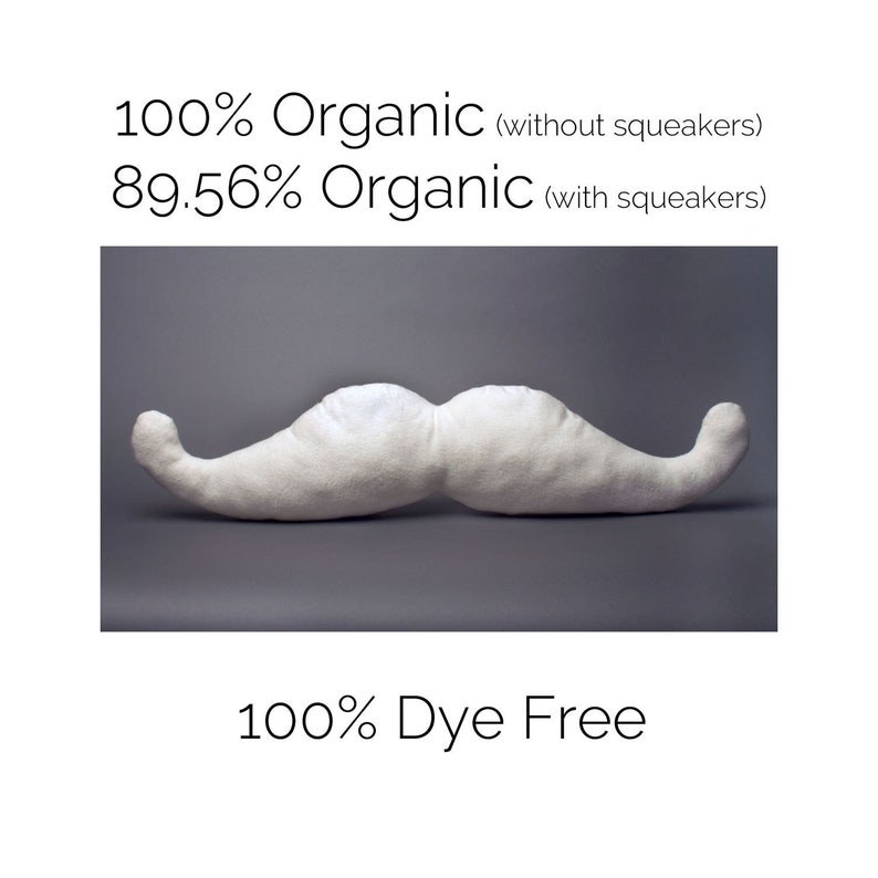 LARGE Organic Mustache Dog Toy, Undyed White Cotton Fleece, The Mustachio from the Hipster Collection by The Green Cat Lady, LLC™, USA Made image 2