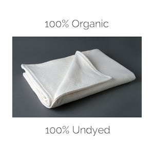 100% Organic Undyed White Cotton Fleece Double Layered Embroidered Blanket, Small / Medium, by The Green Cat Lady, LLC ™, Made in USA image 1