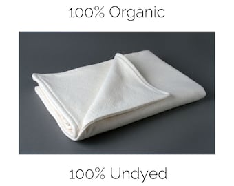 100% Organic Undyed White Cotton Fleece Double Layered Embroidered Blanket, Small / Medium, by The Green Cat Lady, LLC ™, Made in USA