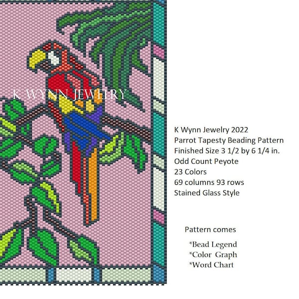 Bead Pattern Parrot Stained Glass Tapestry ODD Count Peyote Stitch Tropical Tapestry Parrot Beading Pattern Tapestry Stained Glass Panel