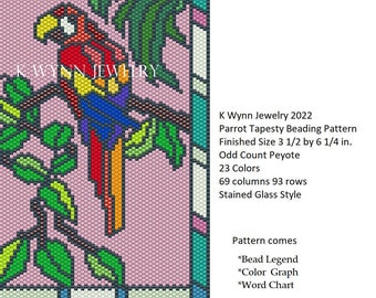 Bead Pattern Parrot Stained Glass Tapestry ODD Count Peyote Stitch Tropical Tapestry Parrot Beading Pattern Tapestry Stained Glass Panel