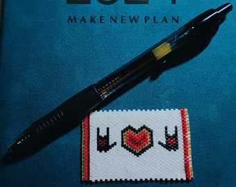 Bead Pattern ILY I Love You Pen Cover Wrap Flat Peyote Stitch for Pilot G2 Pen Miyuki Delica Beading Pattern