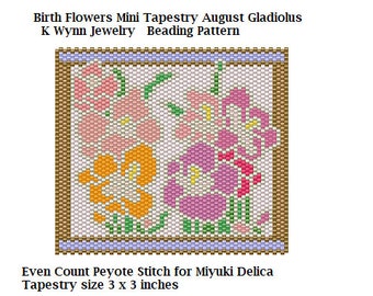 Birth Flowers AUGUST Gladiolus Stained Glass Mini Tapestry Beading Pattern even count Peyote Stitch Miyuki Delica Gladiolus Flowers