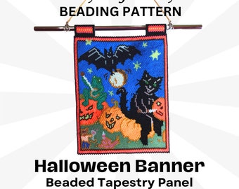 Beading Pattern Halloween Banner Tapestry Peyote Stitch even count size 11 Delica