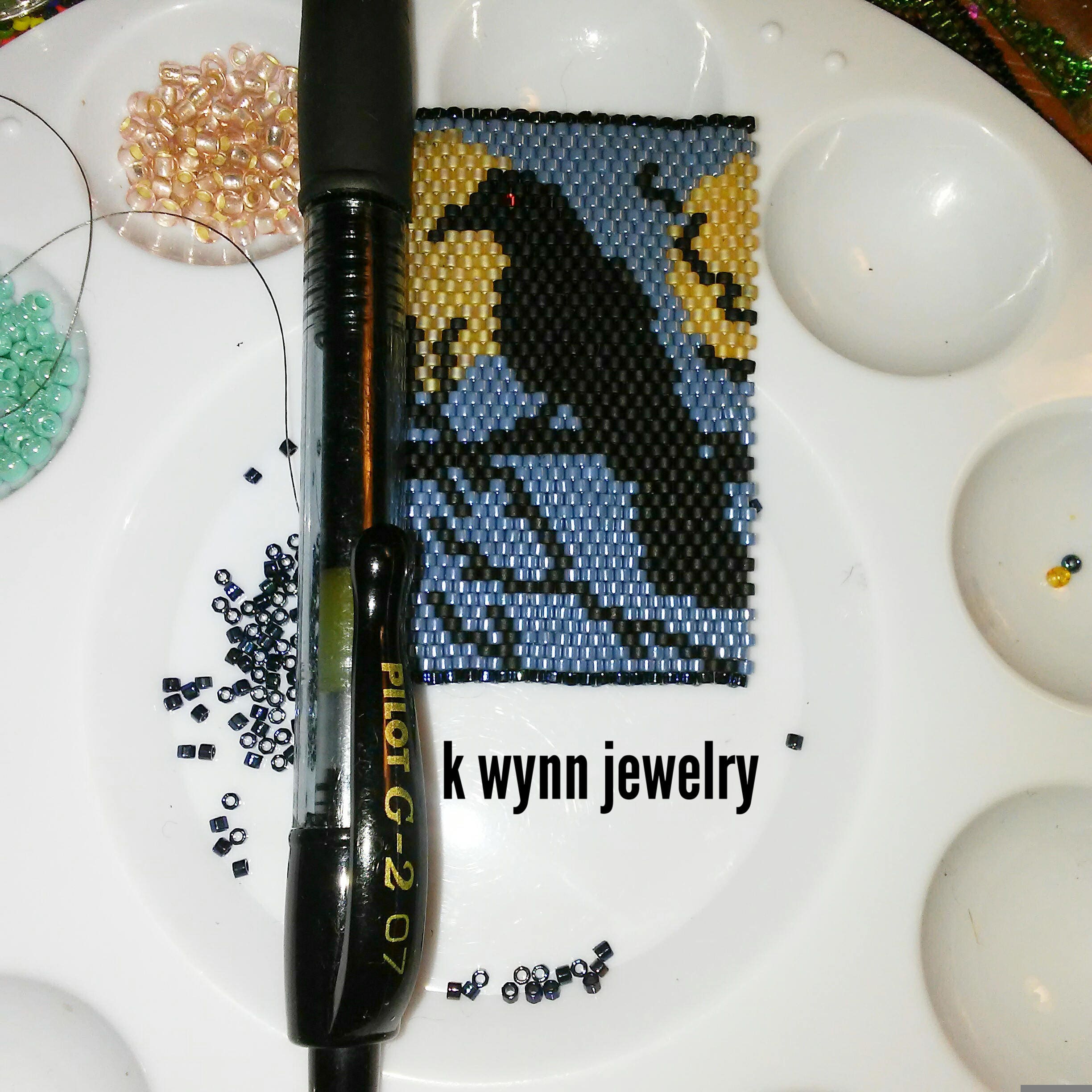 Bead Pattern Black Crow with Full Moon Pen Cover Wrap Flat Etsy
