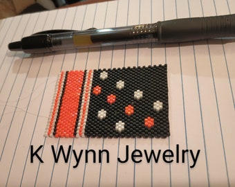 Bead Pattern *Orange, Black, White* Pen Cover Wrap Flat Peyote Stitch Pilot G2 Pen Miyuki Delica Polka dots and stripes, osu
