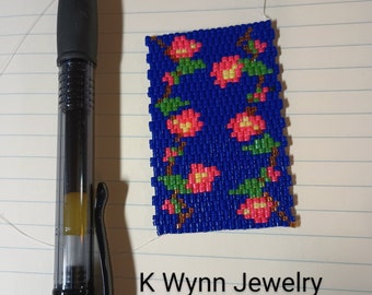 Bead Pattern * Wild Roses* Pen Cover Wrap Flat  2 drop Peyote Stitch Pilot G2 Pen Miyuki Delica Neon Luminous Flowers Nature