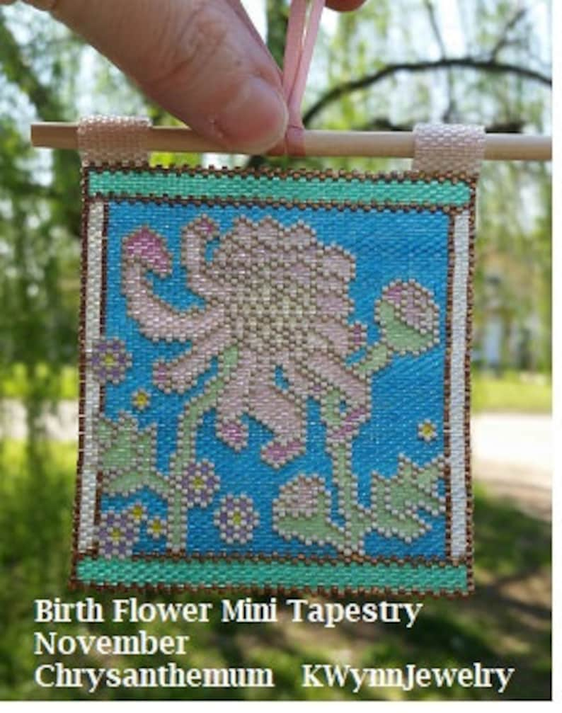 Birth Flowers NOVEMBER Chrysanthemum Stained Glass Mini Tapestry Beading Pattern even count Peyote Stitch Miyuki Delica Chrysanthemum image 3