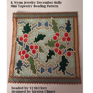 Birth Flowers DECEMBER Holly Stained Glass Mini Tapestry Beading Pattern even count Peyote Stitch Miyuki Delica Holly branches and berries image 2