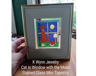 Beading Pattern * Cat in the Window with the Moon * Stained Glass Mini Tapestry Beading Pattern even count Peyote Stitch Miyuki Delica