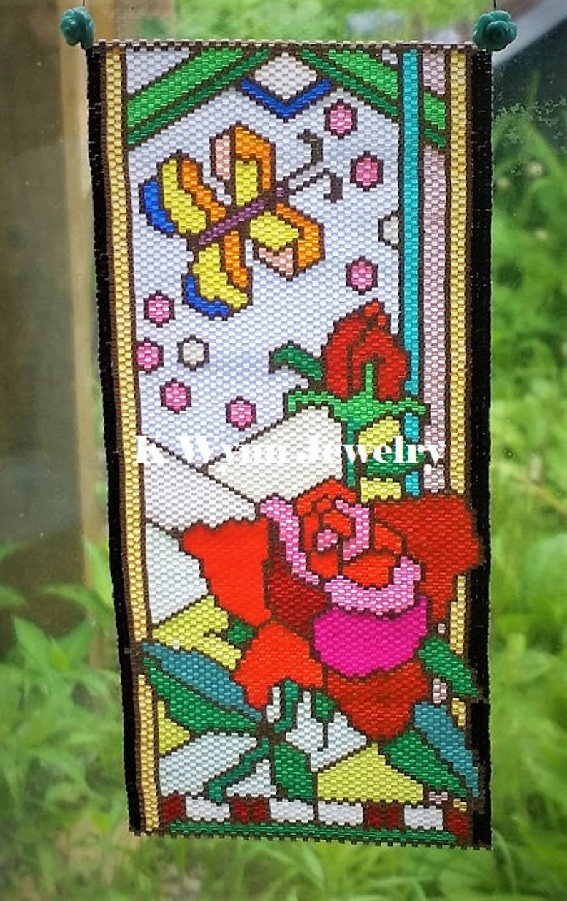 Bead Pattern Peyote Rose Stained Glass Tapestry Panel ...