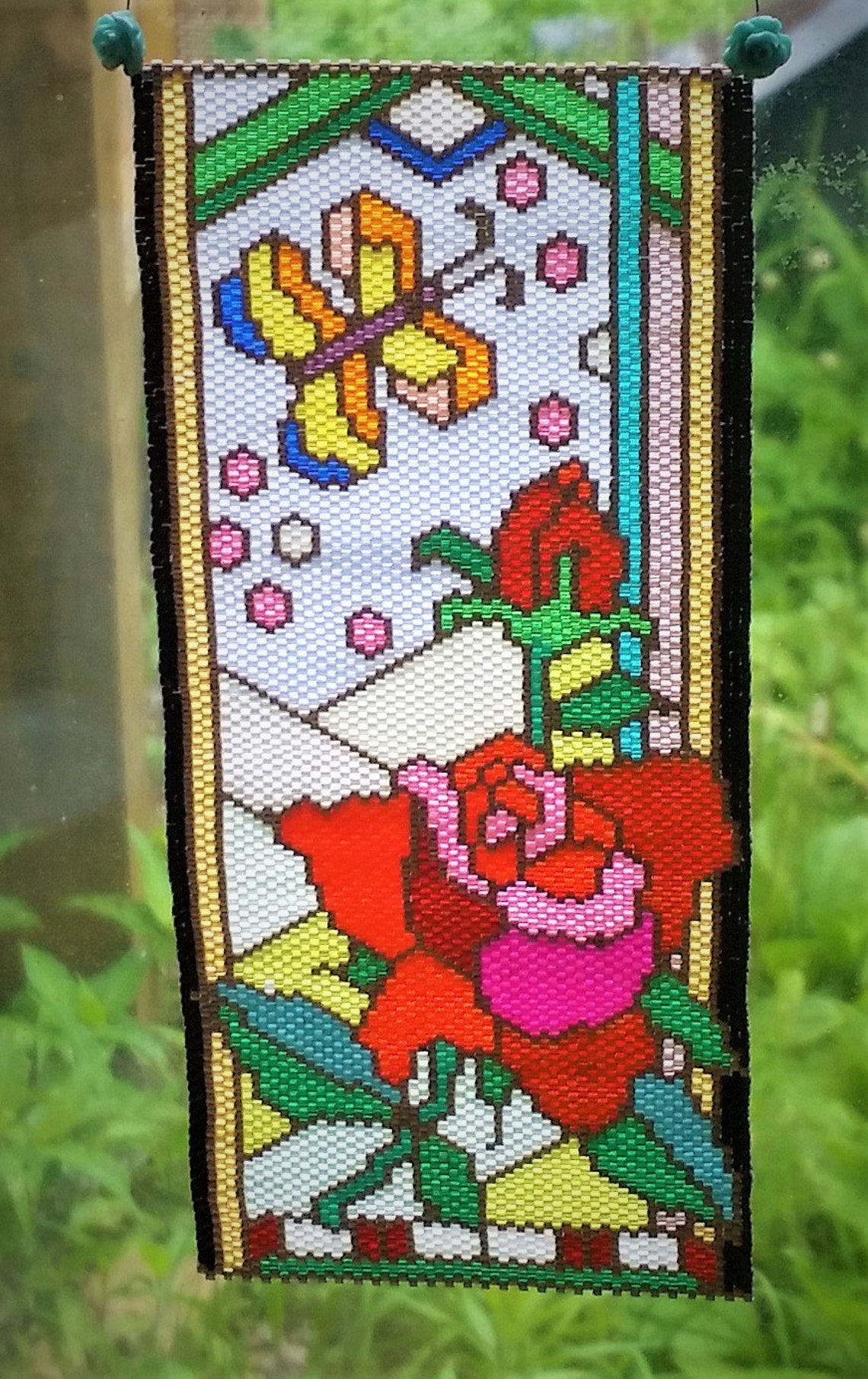 Bead Pattern Peyote Rose Stained Glass Tapestry Panel Beading Etsy