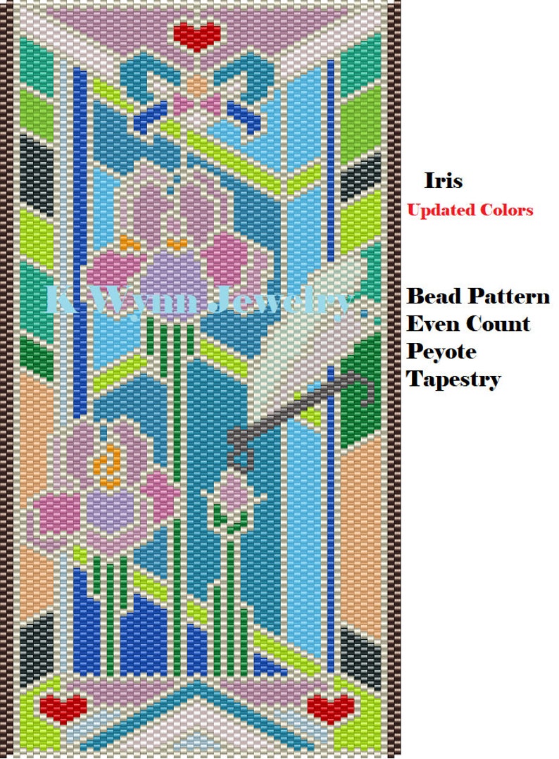 Bead Pattern Peyote Iris Stained Glass Tapestry Panel Beading Even Count Peyote Pattern Miyuki Delica Irises with Damselfly Dragonfly image 4