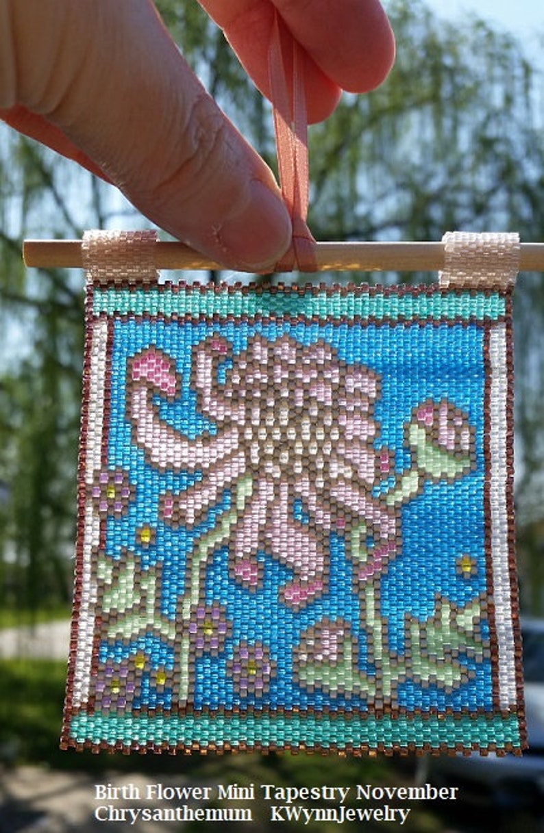 Birth Flowers NOVEMBER Chrysanthemum Stained Glass Mini Tapestry Beading Pattern even count Peyote Stitch Miyuki Delica Chrysanthemum image 2