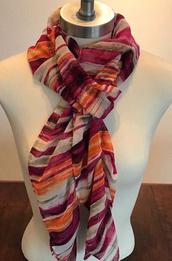 Vibrant Vintage Fall Chico’s Long Scarf in Red, Or