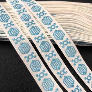 Vintage Robin Egg Blue Embroidered Trim, 3 Yards of 5/8 Inch Jacquard Trim, Ribbon