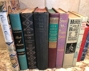 Vintage Bookstacks with Classic Books, Book Decor, Bookshelf Decorations