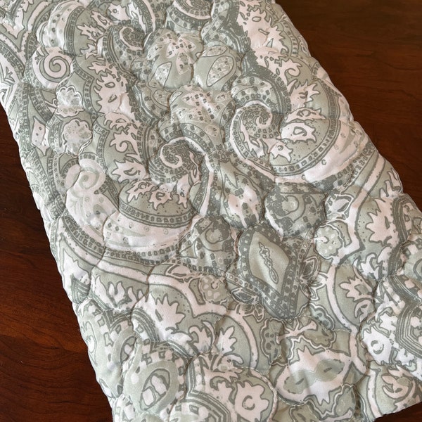 Pretty Vintage Celery or Sage Green, Grey and White Quilt Piece, 35”x 18”