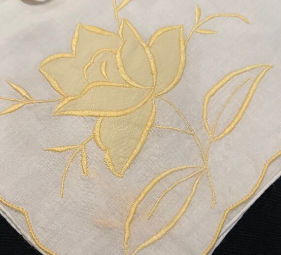 Lovely Yellow Appliquéd and Embroidered Rose Hand… - image 4