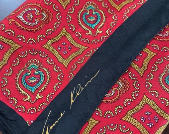 Pretty Vintage Anne Klein Red, Gold, Blue and Black Long Scarf