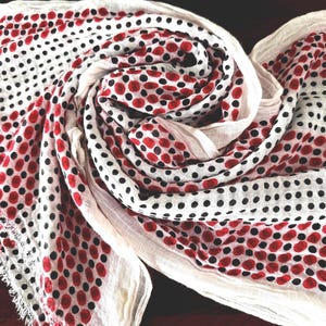 Gorgeous Vintage Talbot’s Red, Navy Blue and White Polka Dot Long Scarf, 15”x 70”