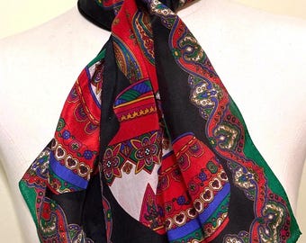 Vibrant Vintage Black and Red Long Scarf, 62”x 10”