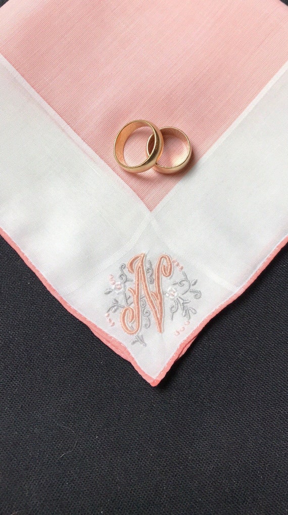 Lovely Vintage Pink Embroidered Monogram N Wedding