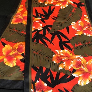 Vibrant Morgan Taylor Vintage Silky Dark Red, Black, Dark Green and Burnt Orange Long Scarf, 50”x 10”