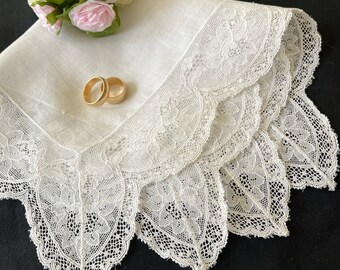 Delicate Vintage White Net Lace Wedding Handkerchief, Hankerchiefs, Hankie, Bridal Hanky