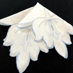 Unusual Delicate Vintage Embroidered Blue Floral Handkerchief, Hankerchief, Hankie, Vintage Floral Wedding Hanky
