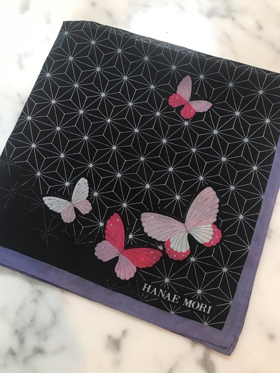 Cute Vintage 16” Hanae Mori Butterfly Handkerchief