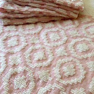 Plush 36”x 25”  Vintage White on Pink Chenille Bedspread Fabric Piece