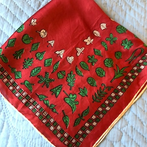 Gorgeous, Vibrant Red, Green and White Square Silk Scarf