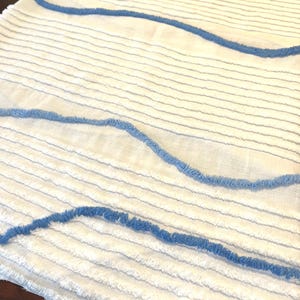 Pretty 40” by 22” Vintage White and Blue Chenille Bedspread Fabric Piece