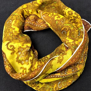 Vibrant Vintage Sheer Yellow, Brown and Blue Paisley Scarf, Rectangular Scarf