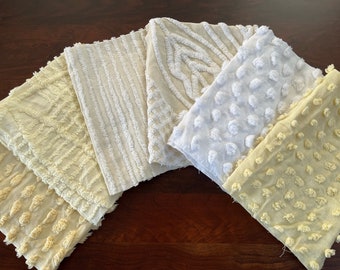 Bright Plush Chenille Fabric Pieces, 18"x 12", Yellow and White, Lines, Coin Pops