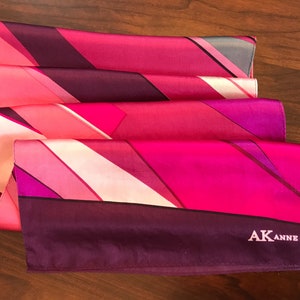Gorgeous Anne Klein Pinks and Purples Long Silk Geometric Scarf, 58”x 10