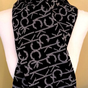 Vintage Calvin Klein Scarf: Black and Sparkling Silver Long Scarf, 58”x 11”