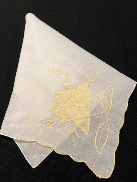 Lovely Yellow Appliquéd and Embroidered Rose Hand… - image 2