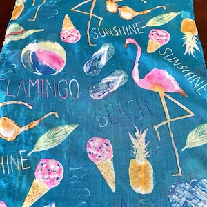 Fantastic Vintage Pink and Blue Summer Beach Long Scarf, Sunglasses, Ice Cream Cones and Flamingos