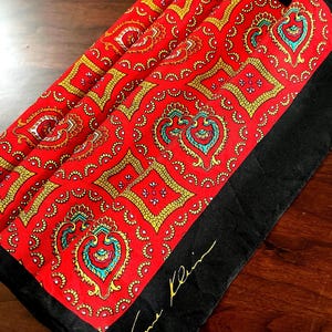 Pretty Vintage Anne Klein Red, Gold, Blue and Black Long Scarf