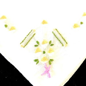 Delicate Yellow Flowers Handkerchief, Vintage Embroidered Floral Hankerchief, Hankie, Hanky
