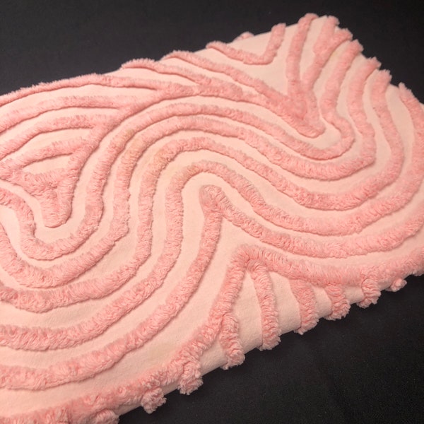 Gorgeous 30 Inch Square Vintage Pink on Pink Wavy Chenille Bedspread Fabric Piece