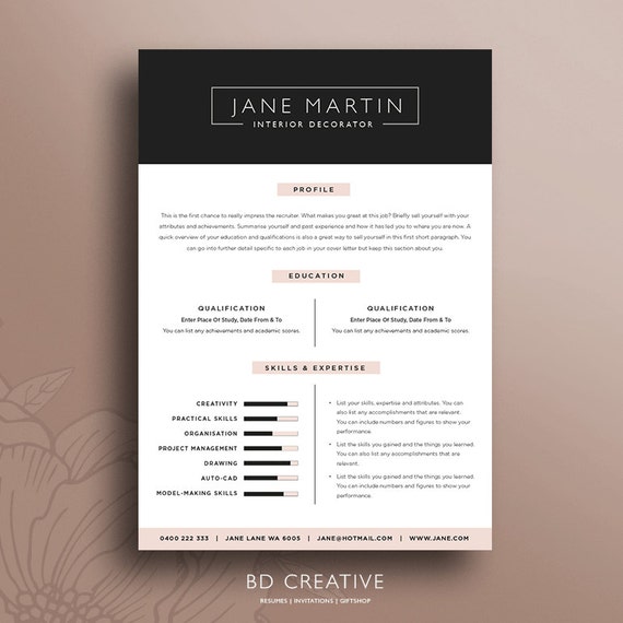 Resume Template 11 Creative Modern Boutique Cv 3 Page Resume Cover Letter Instant Download Free Job Seek Tools