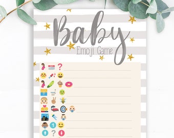 Baby Shower Emoji Style Game Cards Grey Stripe Cloud Design Design Baby Boy Girl New Mum To Be Gender Reveal Party Games Favours Ideas