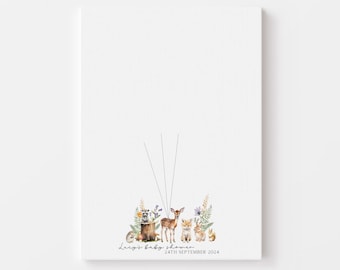 Baby Shower Woodland Animal Fingerprint Guest Book A4 | Personalised Alternative Guest Book | Fingerprint Tree | Watercolour Rabbit Deer Fox