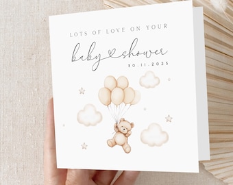 Personalised Baby shower Card, Baby Shower Gift, New Mum To Be, Gender Neutral Card, Baby Shower Card, Handmade Gift, Bear & Balloons