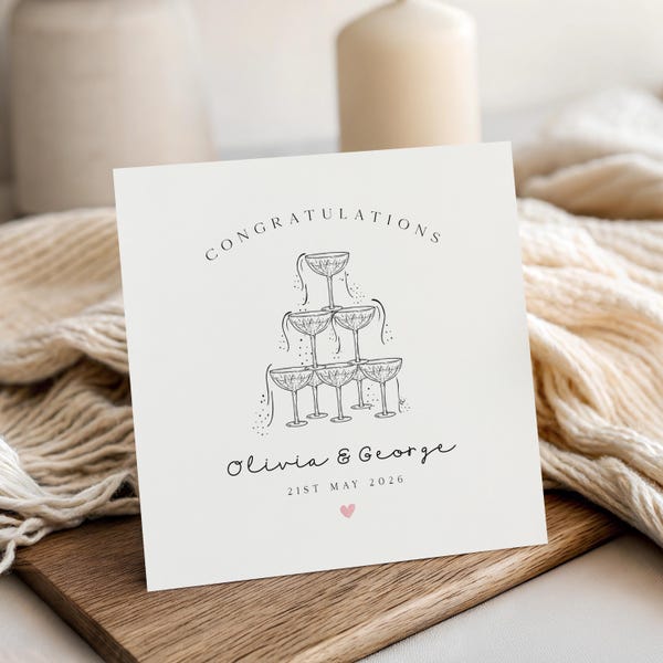 Personalised Wedding Card ,For Couple, Champagne Tower, Wedding Gift For Newlyweds, Mr and Mrs, Custom Date, Congratulations